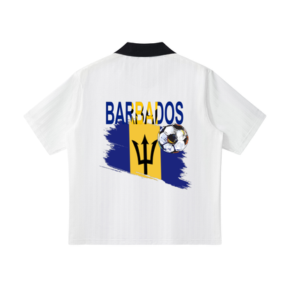 Barbados Flag Themed Contrast Collar Striped Unisex Soccer Jersey