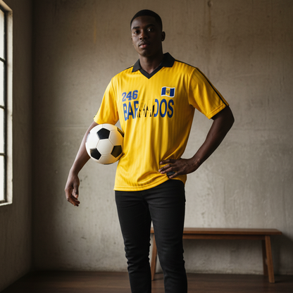Barbados Flag Themed Contrast Collar Striped Unisex Soccer Jersey