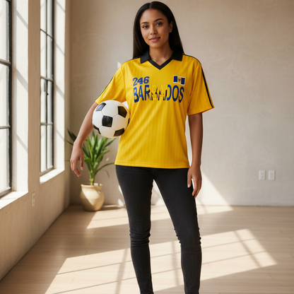 Barbados Flag Themed Contrast Collar Striped Unisex Soccer Jersey