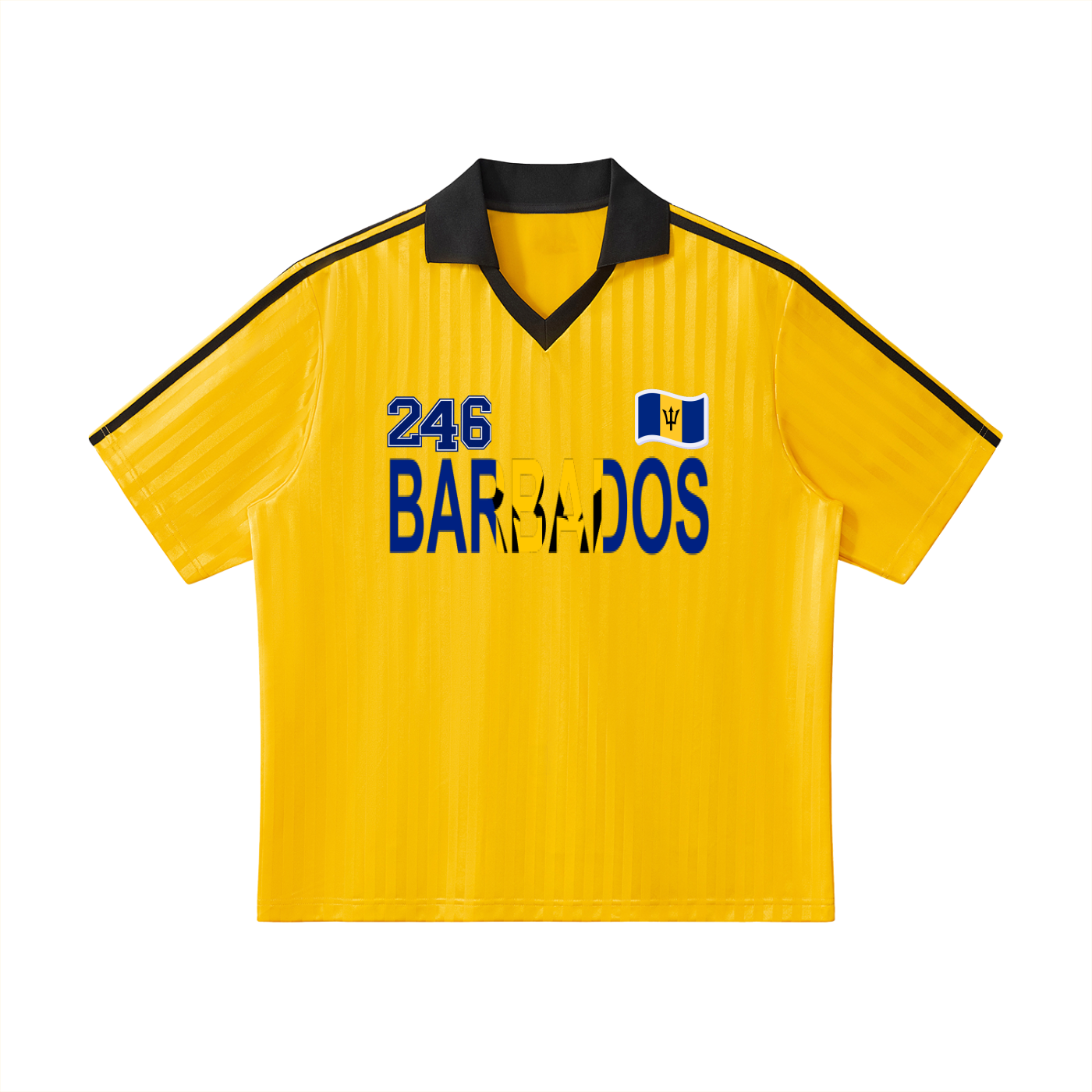 Barbados Flag Themed Contrast Collar Striped Unisex Soccer Jersey