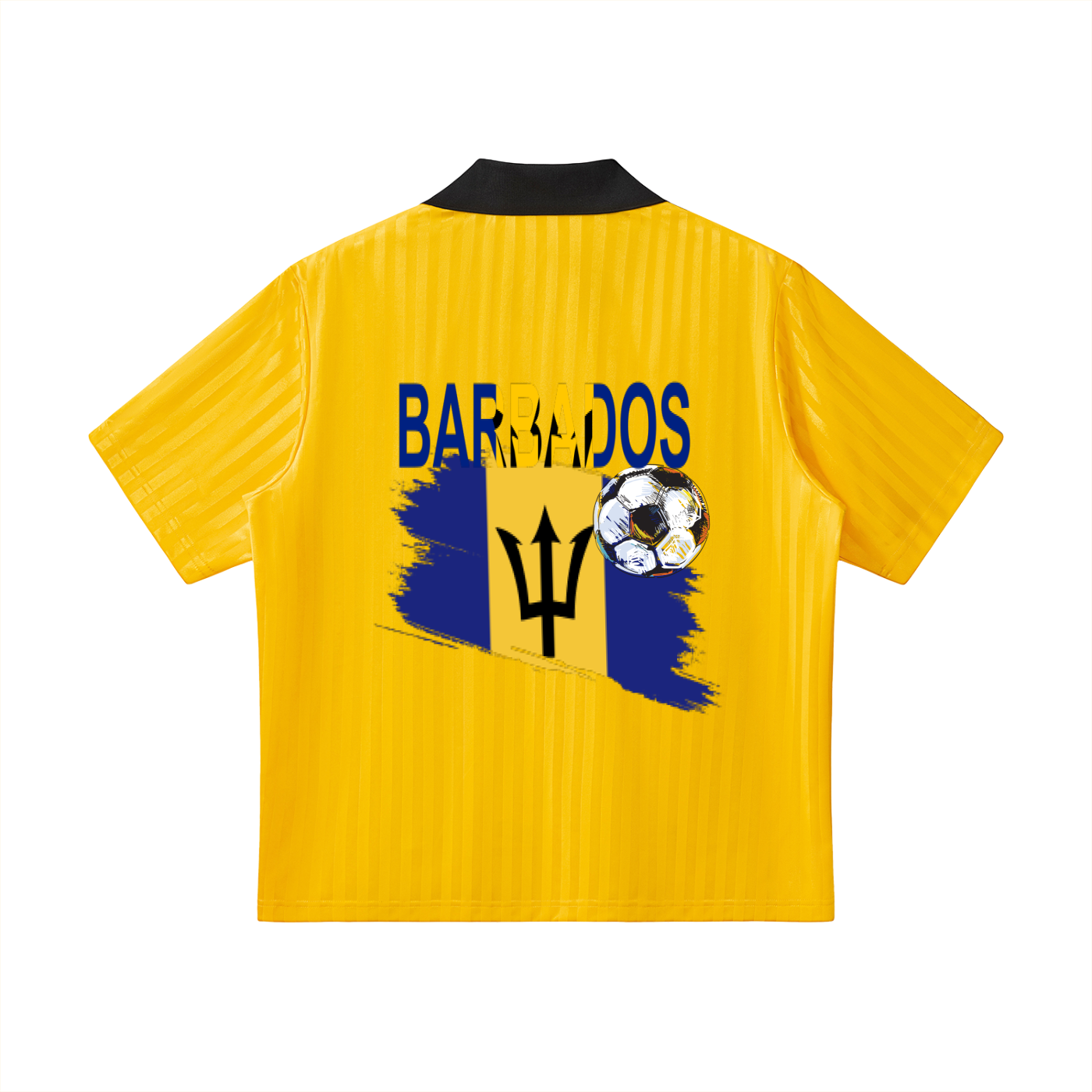 Barbados Flag Themed Contrast Collar Striped Unisex Soccer Jersey