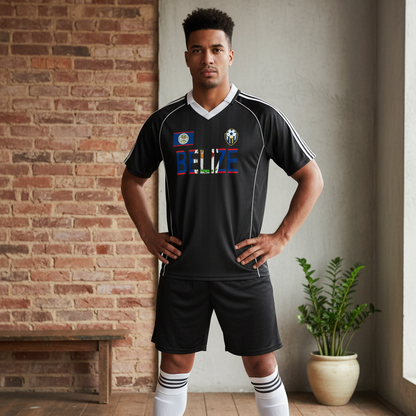 Belize Flag Themed Shadow Stripe Collared Soccer Graphic Unisex Jersey