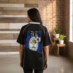 Belize Flag Themed Shadow Stripe Collared Soccer Graphic Unisex Jersey