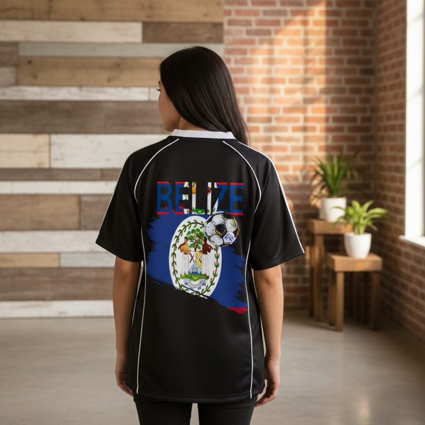 Belize Flag Themed Shadow Stripe Collared Soccer Graphic Unisex Jersey