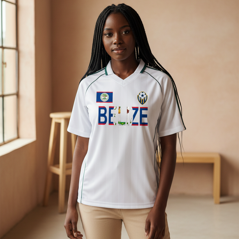 Belize Flag Themed Shadow Stripe Collared Soccer Graphic Unisex Jersey