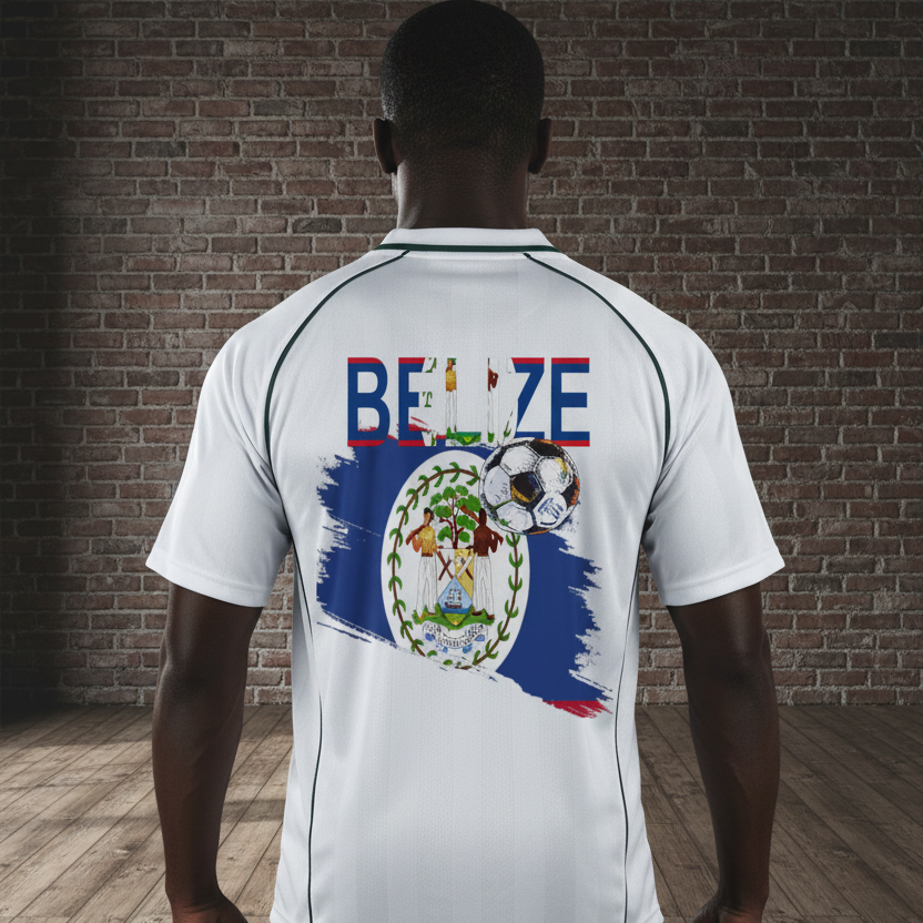 Belize Flag Themed Shadow Stripe Collared Soccer Graphic Unisex Jersey