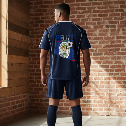 Belize Flag Themed Shadow Stripe Collared Soccer Graphic Unisex Jersey