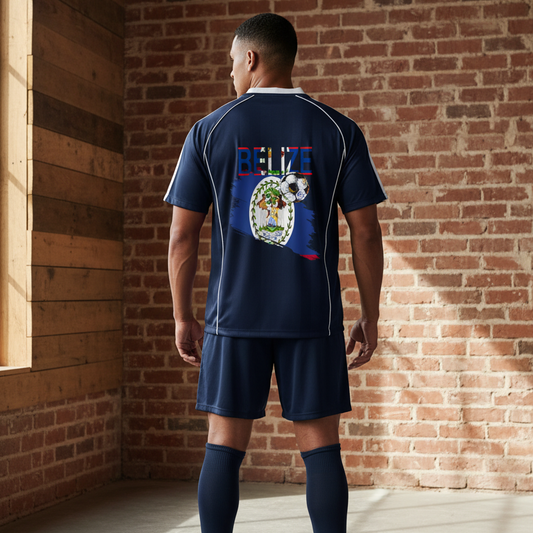 Belize Flag Themed Shadow Stripe Collared Soccer Graphic Unisex Jersey