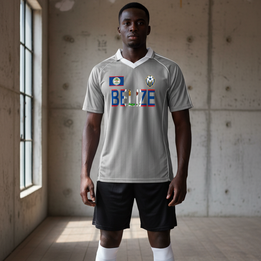 Belize Flag Themed Shadow Stripe Collared Soccer Graphic Unisex Jersey