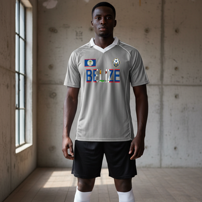 Belize Flag Themed Shadow Stripe Collared Soccer Graphic Unisex Jersey