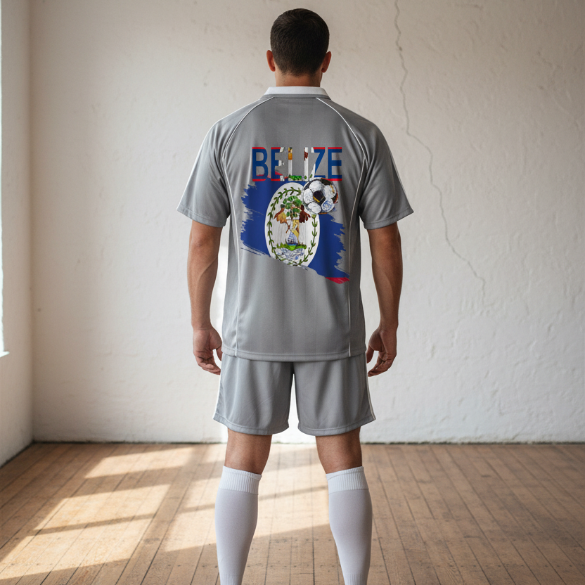 Belize Flag Themed Shadow Stripe Collared Soccer Graphic Unisex Jersey