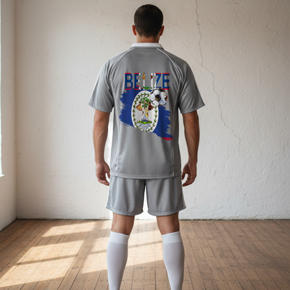 Belize Flag Themed Shadow Stripe Collared Soccer Graphic Unisex Jersey