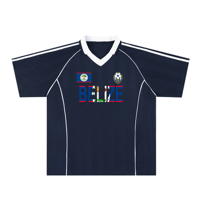 Belize Flag Themed Shadow Stripe Collared Soccer Graphic Unisex Jersey