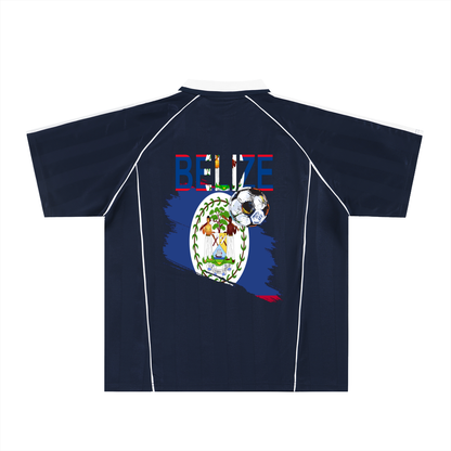 Belize Flag Themed Shadow Stripe Collared Soccer Graphic Unisex Jersey