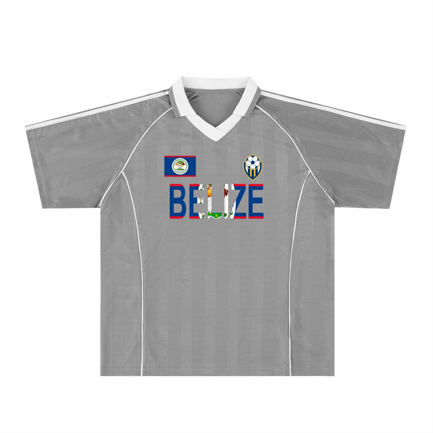 Belize Flag Themed Shadow Stripe Collared Soccer Graphic Unisex Jersey