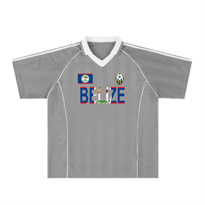 Belize Flag Themed Shadow Stripe Collared Soccer Graphic Unisex Jersey