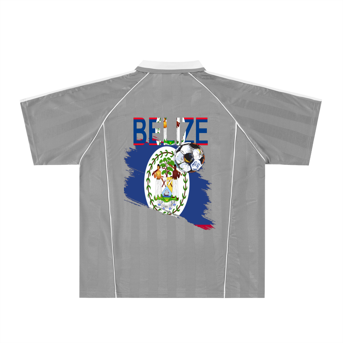 Belize Flag Themed Shadow Stripe Collared Soccer Graphic Unisex Jersey