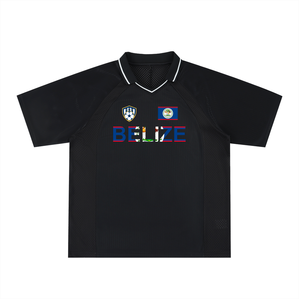 Belize Flag Themed Graphic Unisex Striped V-Neck Soccer Jersey