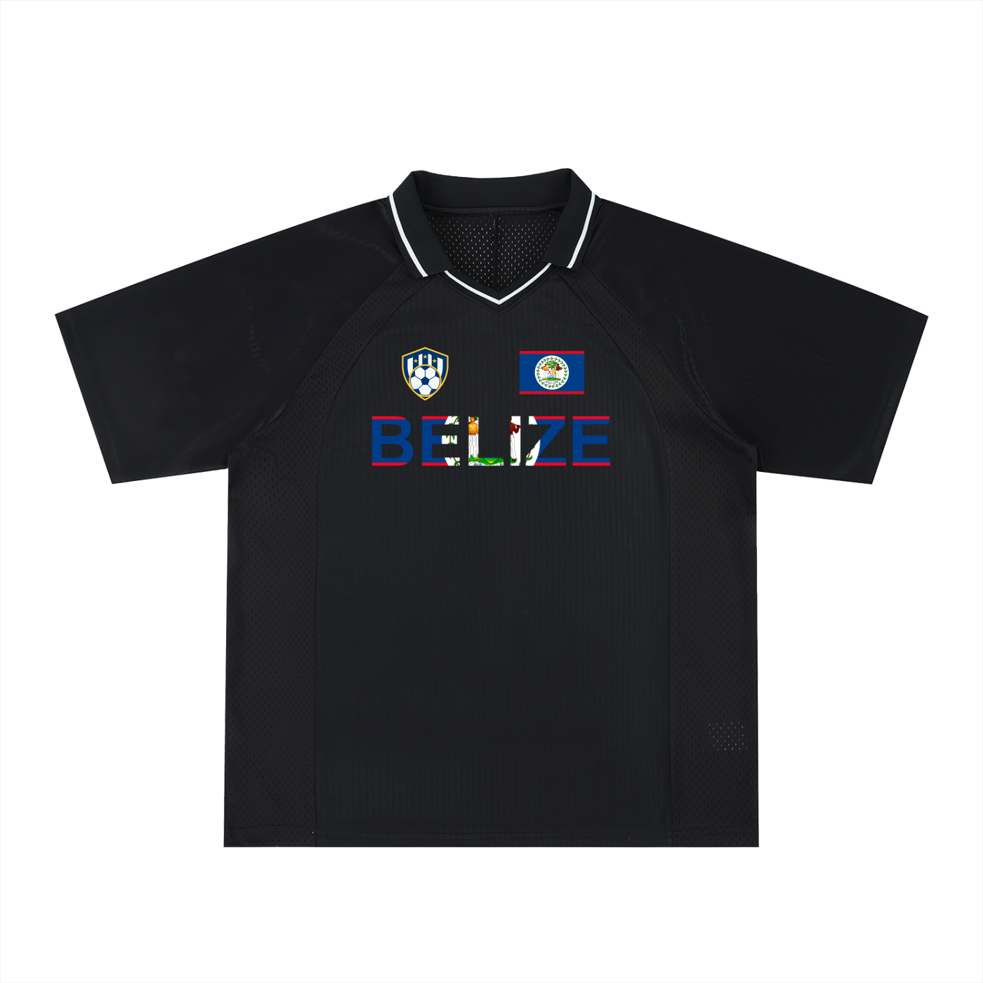Belize Flag Themed Graphic Unisex Striped V-Neck Soccer Jersey