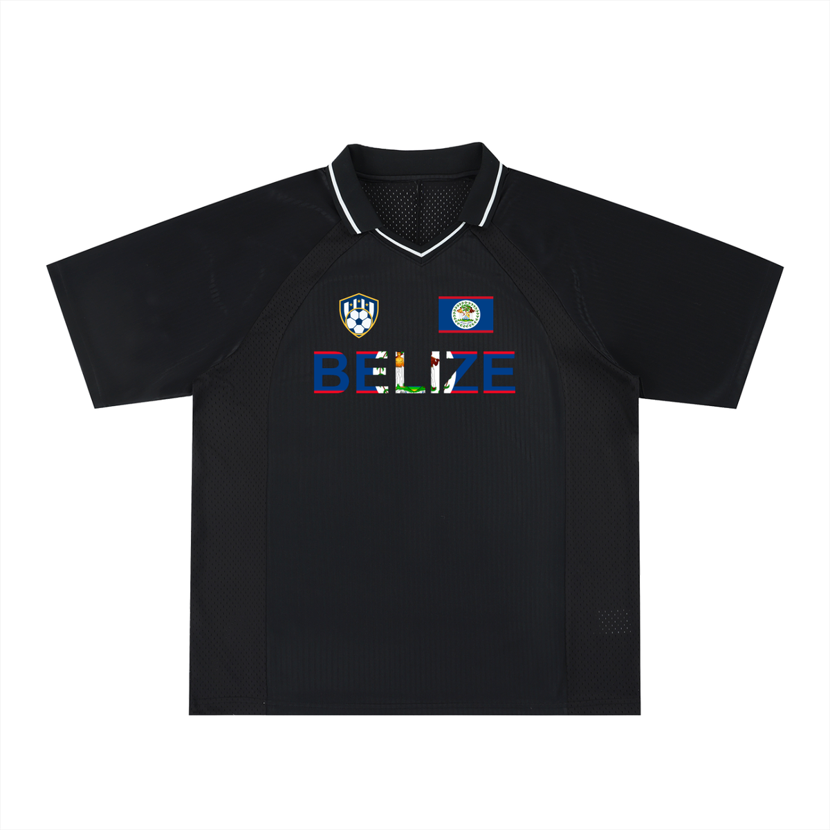Belize Flag Themed Graphic Unisex Striped V-Neck Soccer Jersey
