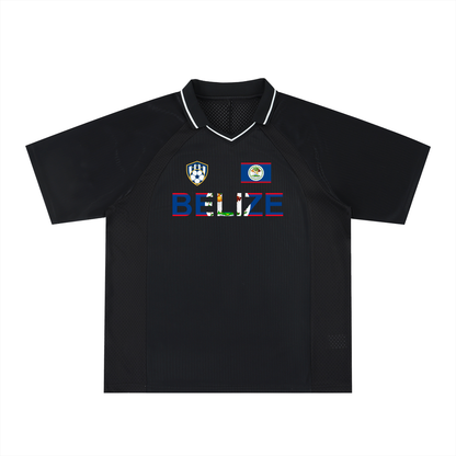 Belize Flag Themed Graphic Unisex Striped V-Neck Soccer Jersey