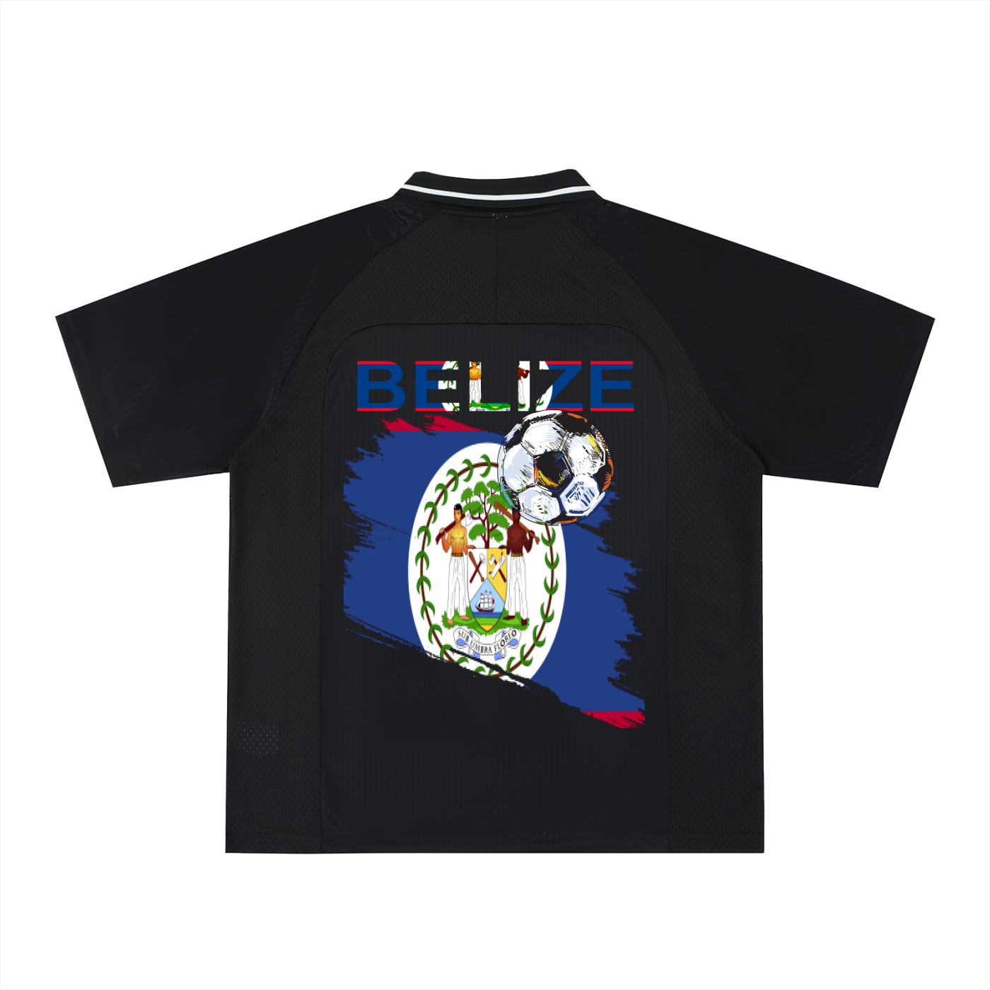 Belize Flag Themed Graphic Unisex Striped V-Neck Soccer Jersey