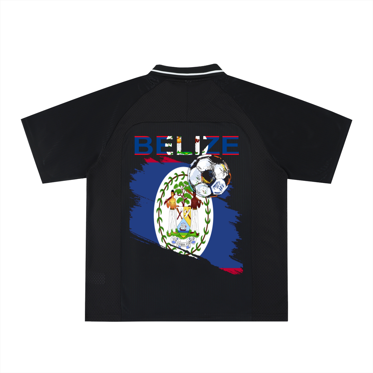 Belize Flag Themed Graphic Unisex Striped V-Neck Soccer Jersey