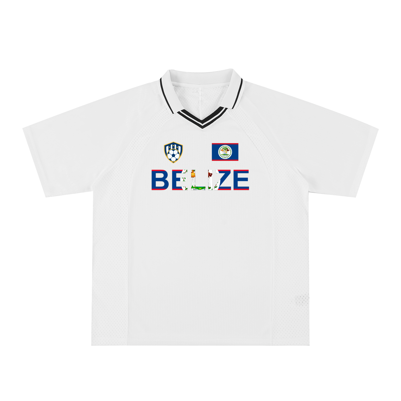 Belize Flag Themed Graphic Unisex Striped V-Neck Soccer Jersey