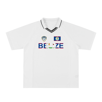 Belize Flag Themed Graphic Unisex Striped V-Neck Soccer Jersey