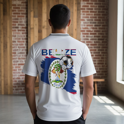 Belize Flag Themed Graphic Unisex Striped V-Neck Soccer Jersey