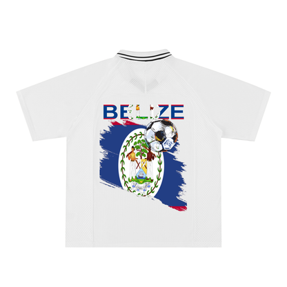Belize Flag Themed Graphic Unisex Striped V-Neck Soccer Jersey