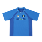 Belize Flag Themed Graphic Unisex Striped V-Neck Soccer Jersey