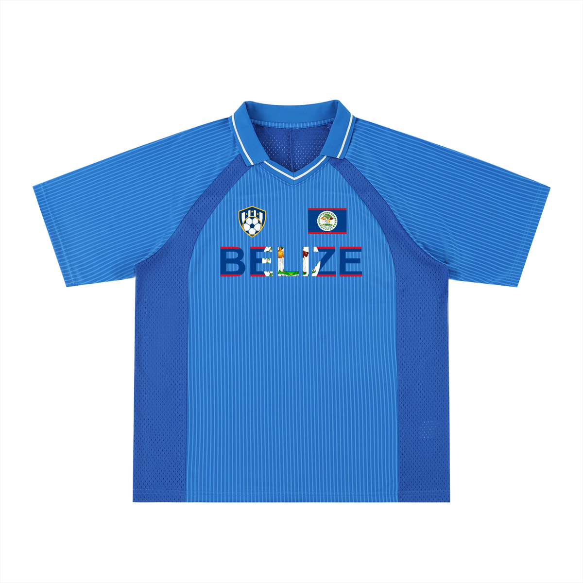 Belize Flag Themed Graphic Unisex Striped V-Neck Soccer Jersey