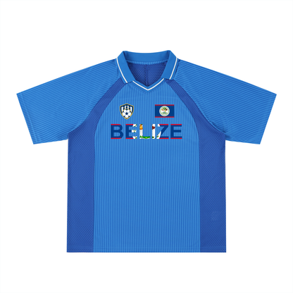 Belize Flag Themed Graphic Unisex Striped V-Neck Soccer Jersey