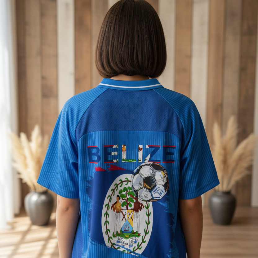 Belize Flag Themed Graphic Unisex Striped V-Neck Soccer Jersey