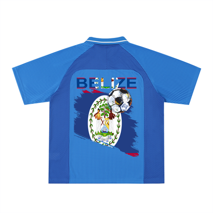 Belize Flag Themed Graphic Unisex Striped V-Neck Soccer Jersey