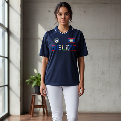 Belize Flag Themed Graphic Unisex Striped V-Neck Soccer Jersey