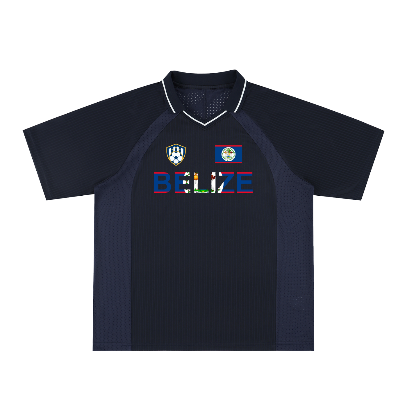 Belize Flag Themed Graphic Unisex Striped V-Neck Soccer Jersey