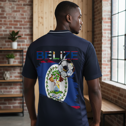 Belize Flag Themed Graphic Unisex Striped V-Neck Soccer Jersey
