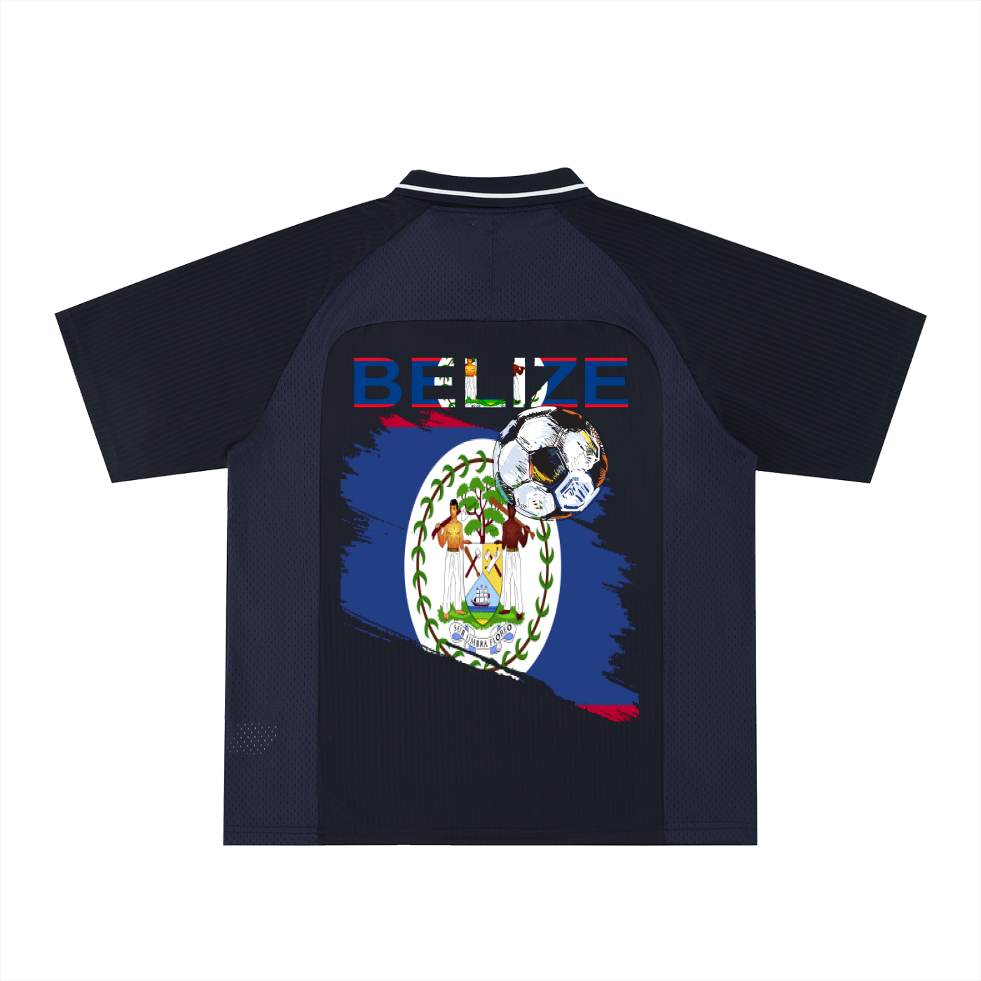 Belize Flag Themed Graphic Unisex Striped V-Neck Soccer Jersey