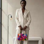 Classic Barrel-Shaped Handbag in PU Leather Featuring an All-Over Colorful Botanical and Ornithological Print Yoycol