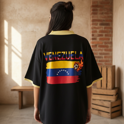 Venezuela Flag Themed Unisex Collared Piping Boxy Soccer Jersey