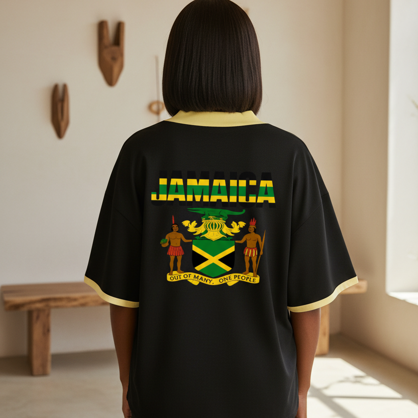 Jamaica Flag ThemedUnisex Collared Piping Boxy Soccer Jersey
