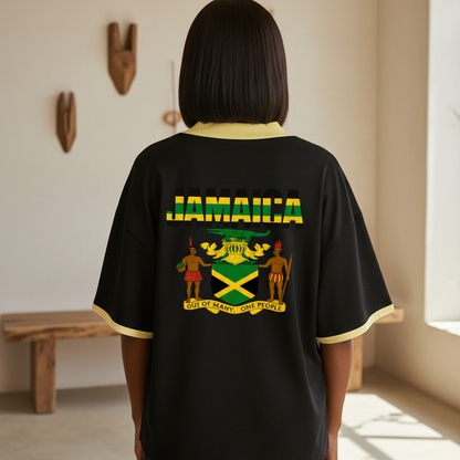 Jamaica Flag ThemedUnisex Collared Piping Boxy Soccer Jersey