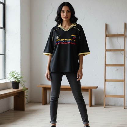 Venezuela Flag Themed Unisex Collared Piping Boxy Soccer Jersey
