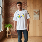 Brazil Flag Themed Graphic Shadow Stripe Collared Soccer Unisex Jersey