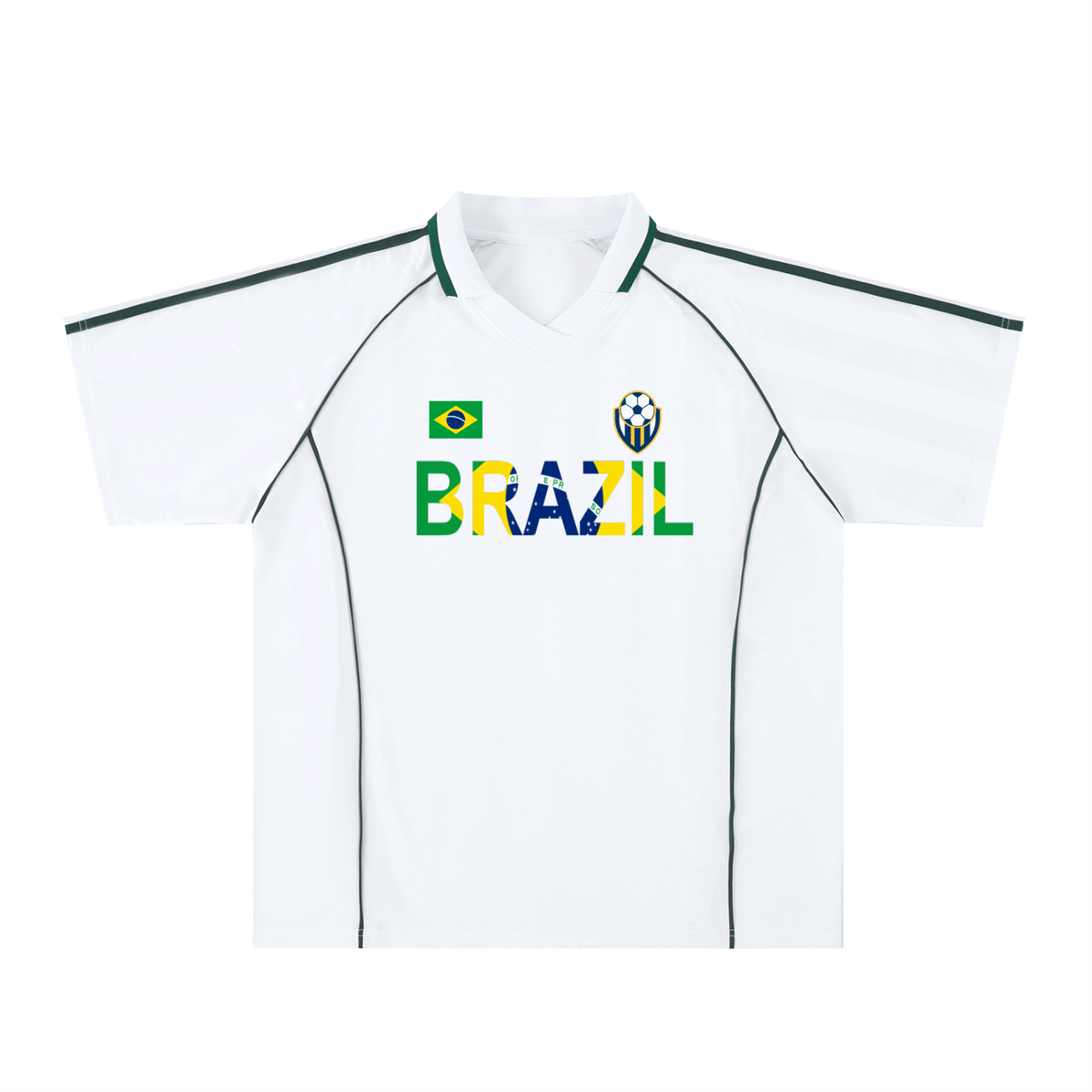 Brazil Flag Themed Graphic Shadow Stripe Collared Soccer Unisex Jersey