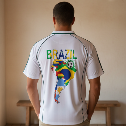 Brazil Flag Themed Graphic Shadow Stripe Collared Soccer Unisex Jersey