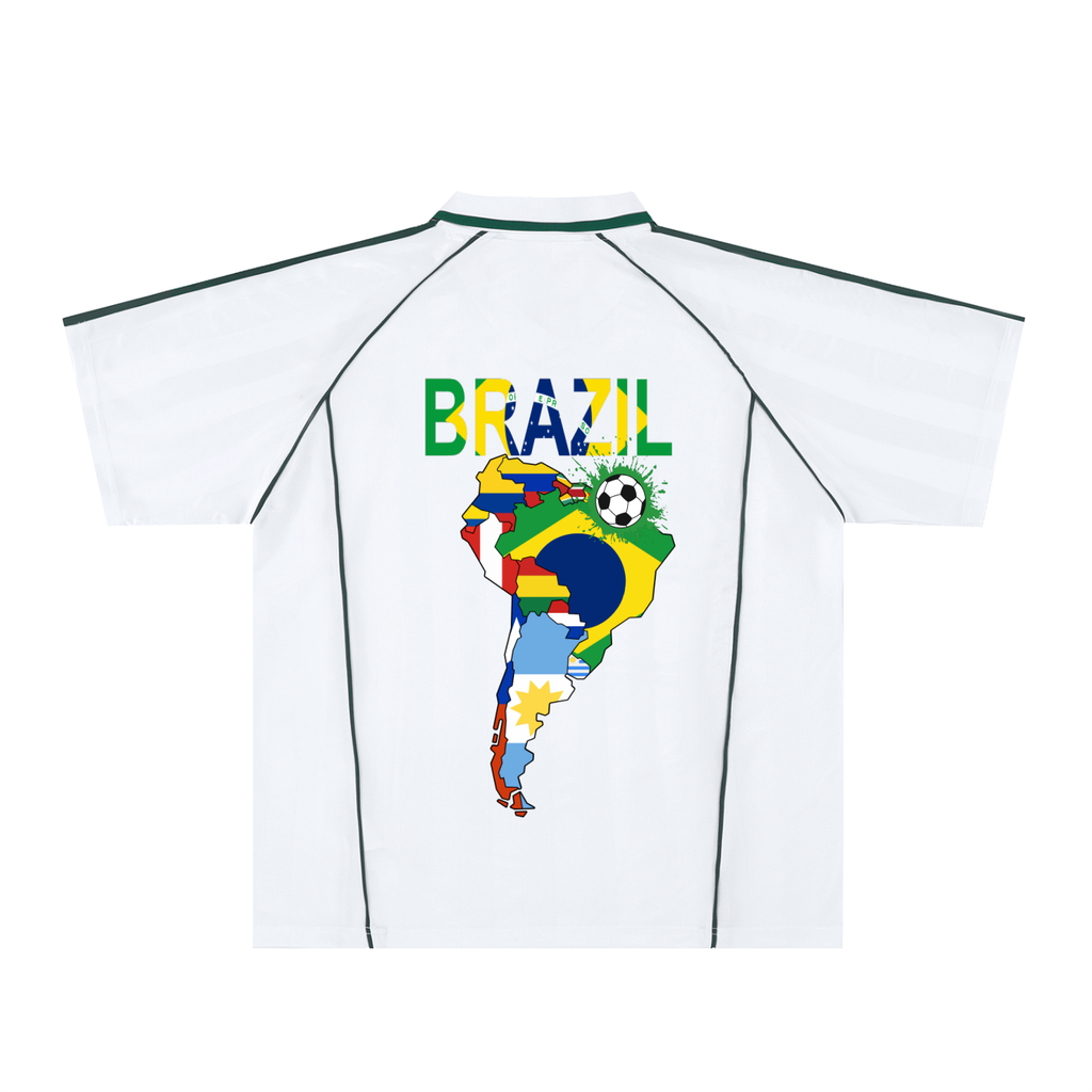 Brazil Flag Themed Graphic Shadow Stripe Collared Soccer Unisex Jersey
