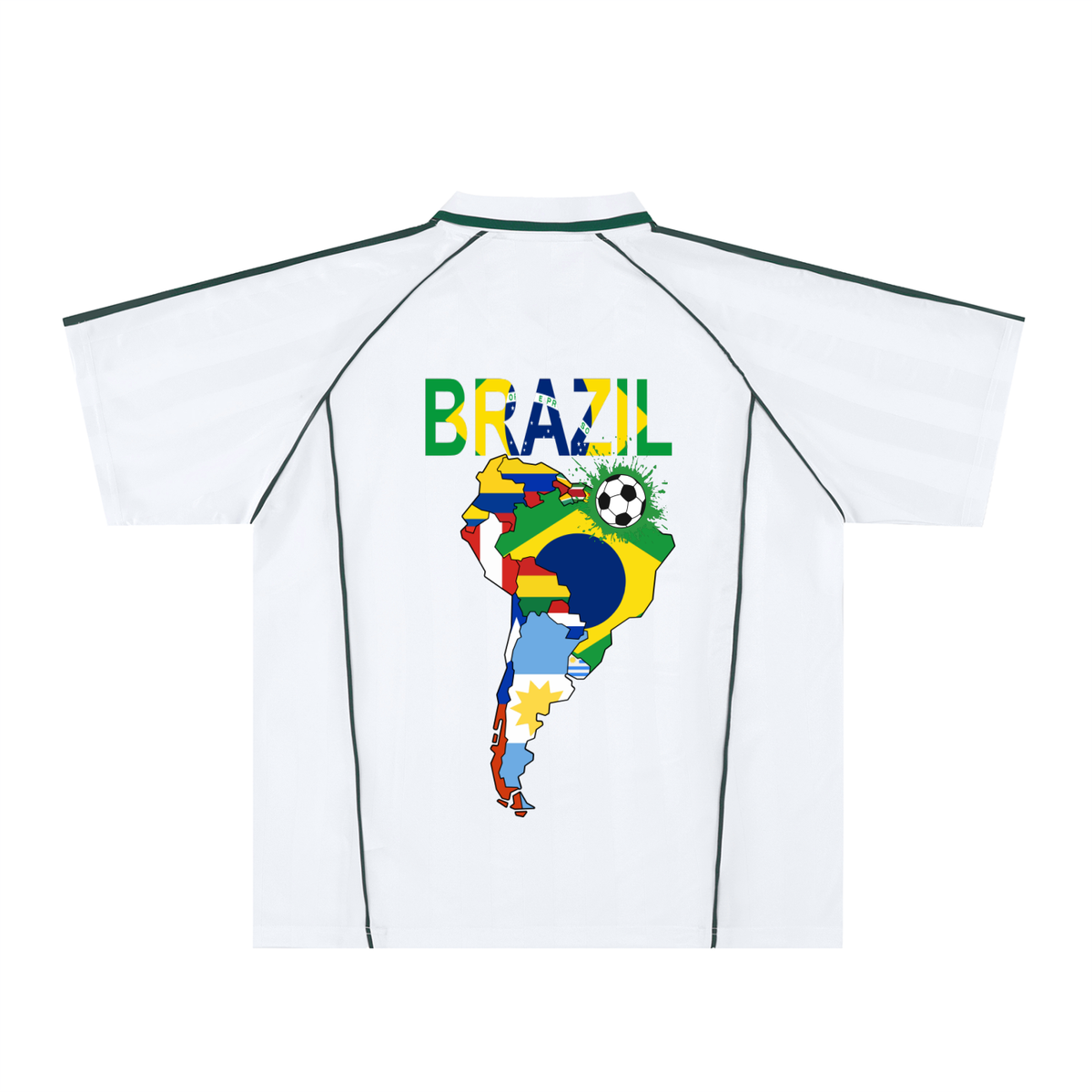 Brazil Flag Themed Graphic Shadow Stripe Collared Soccer Unisex Jersey